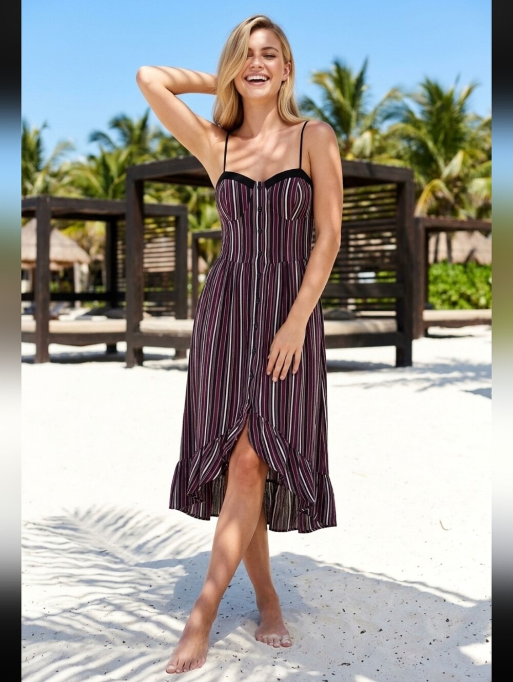 Band Of Gypsies Stripped Button Front Mid-length Dress Size Large